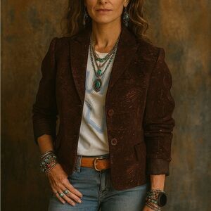 Vintage Grace Clements Brn Paisley Lined Button Down Tapestry Renaissance Blazer